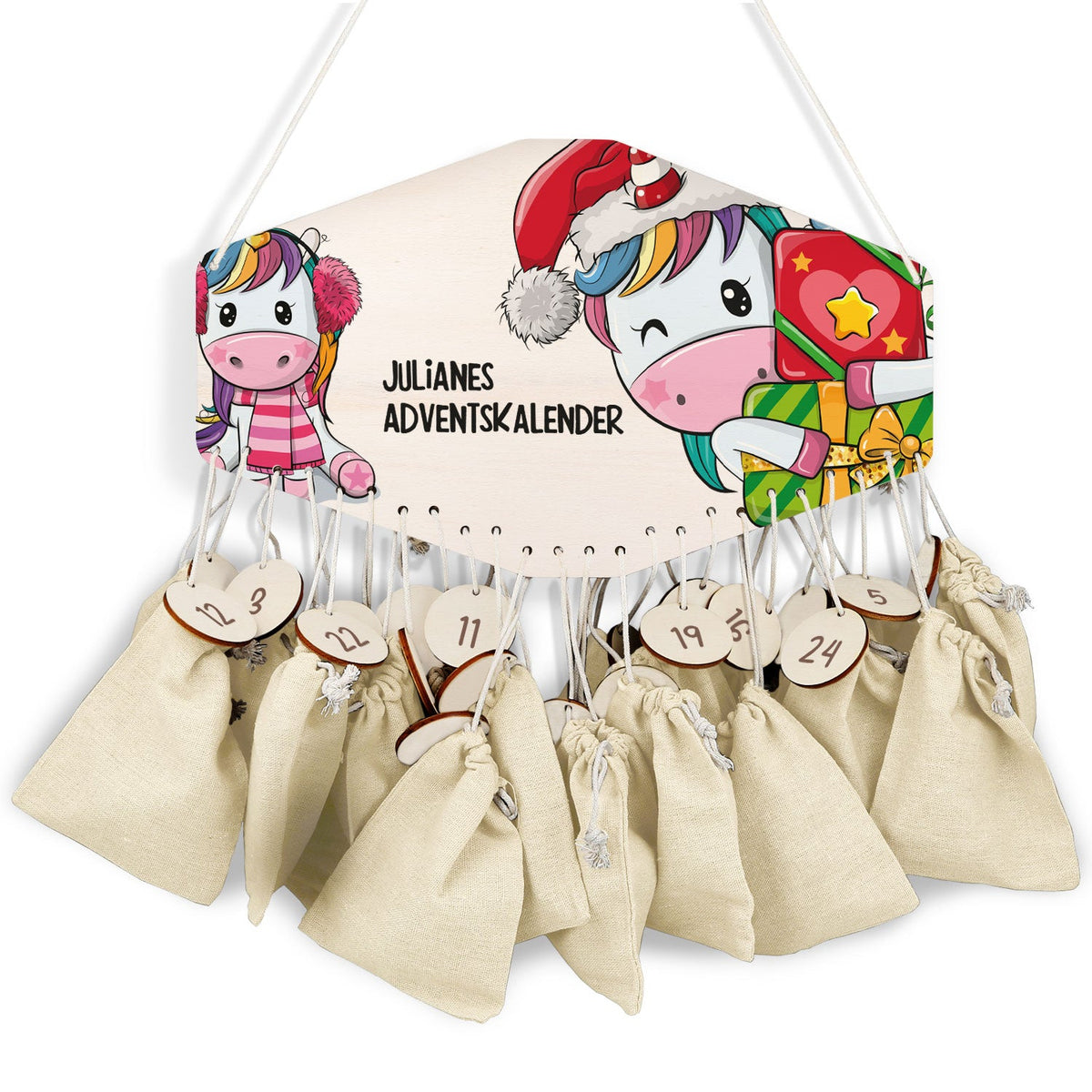 Personalisierter Holz-Adventskalender „Einhorn“ – mit Name