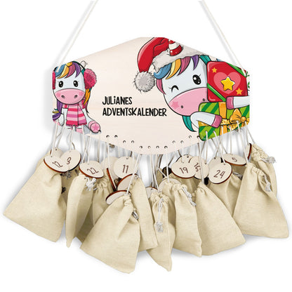 Personalisierter Holz-Adventskalender „Einhorn“ – mit Name