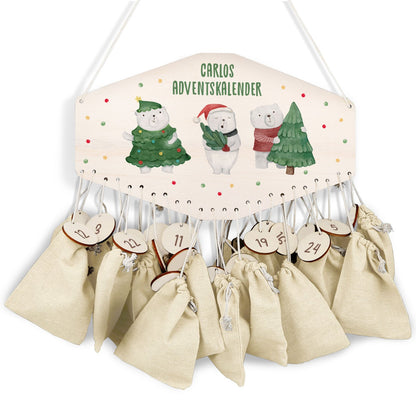 Personalisierter Holz-Adventskalender „Eisbären“ – mit Name