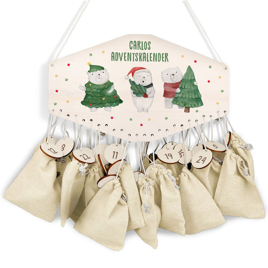 Personalisierter Holz-Adventskalender „Eisbären“ – mit Name