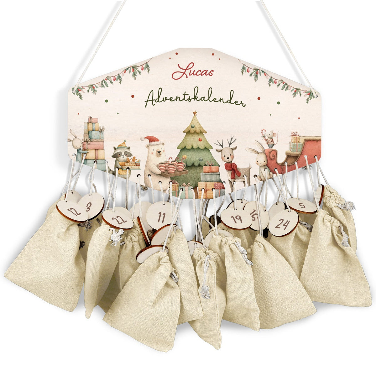 Personalisierter Holz-Adventskalender „Festvorbereitung“ – mit Name