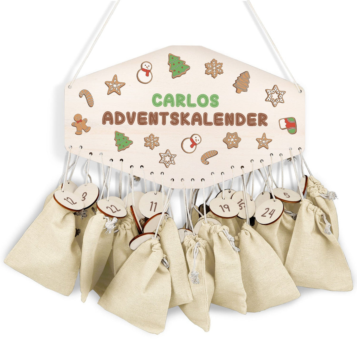 Personalisierter Holz-Adventskalender „Lebkuchen“ – mit Name