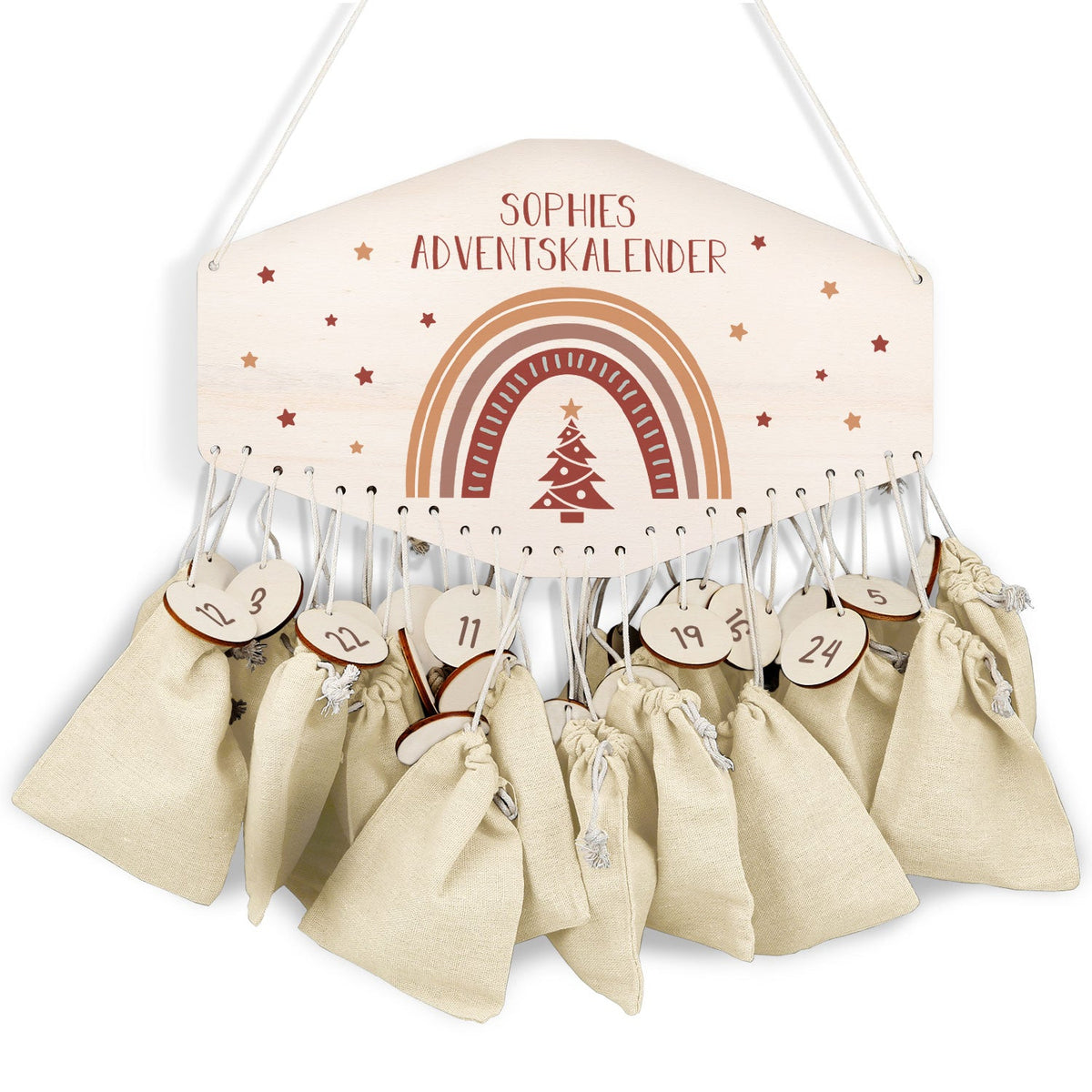 Personalisierter Holz-Adventskalender „Regenbogen“ – mit Name