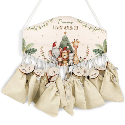Personalisierter Holz-Adventskalender „Weihnachts-Safari“ – mit Name