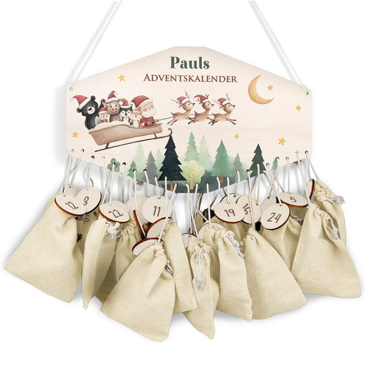 Personalisierter Holz-Adventskalender „Schlitten“ – mit Name