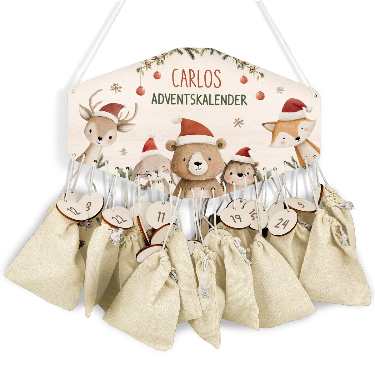 Gepersonaliseerde houten adventskalender „Kerstgroep“ – met naam
