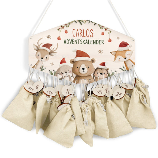 Personalisierter Holz-Adventskalender „Weihnachtsgruppe“ – mit Name