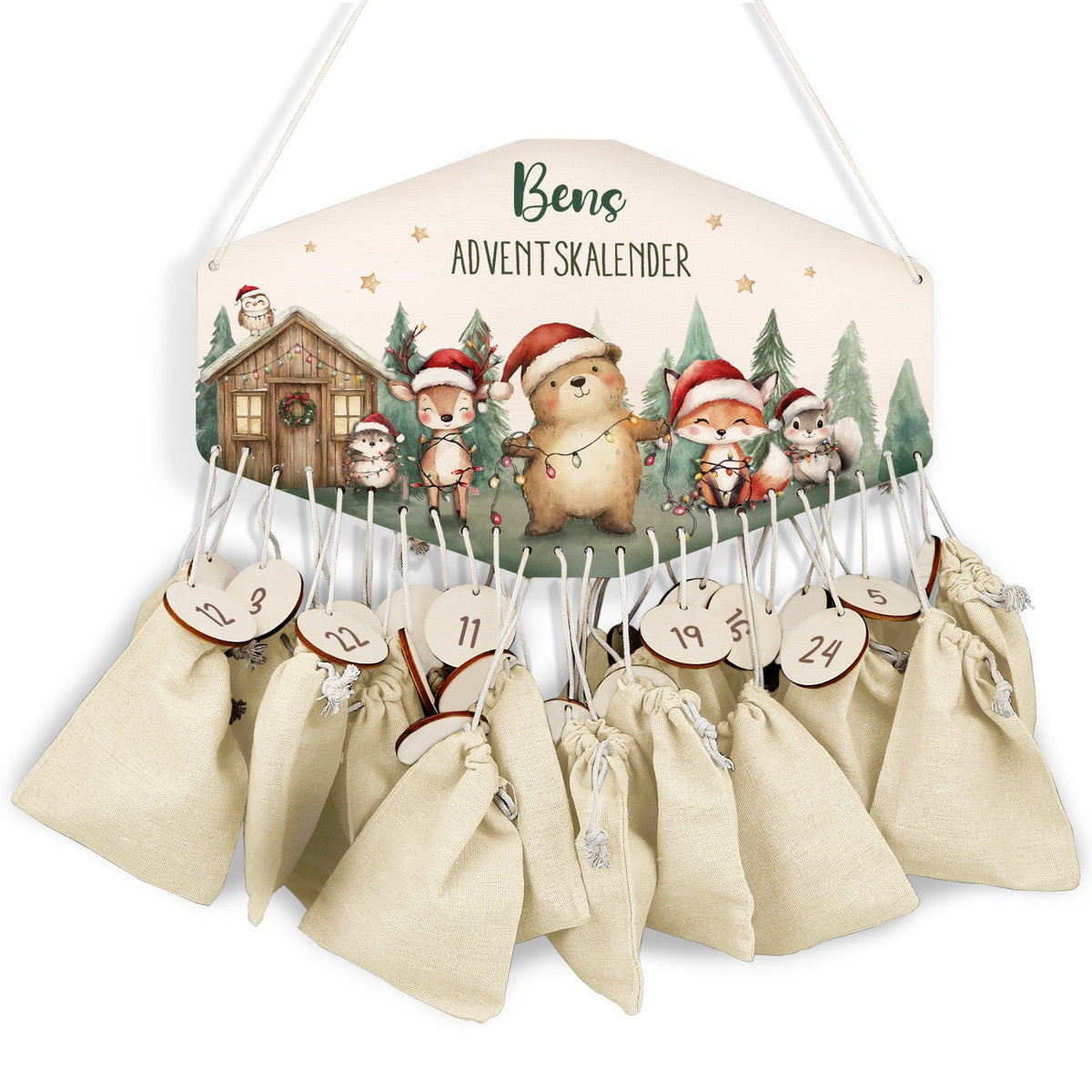 Personalisierter Holz-Adventskalender „Winterhütte“ – mit Name