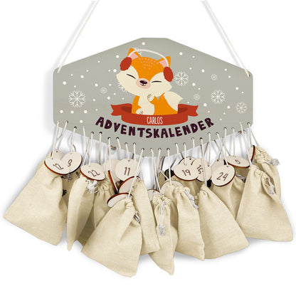 Gepersonaliseerde houten adventskalender „Winterdieren“ – met naam