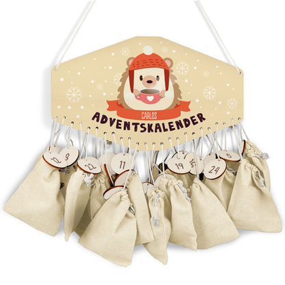 Gepersonaliseerde houten adventskalender „Winterdieren“ – met naam