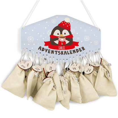 Gepersonaliseerde houten adventskalender „Winterdieren“ – met naam