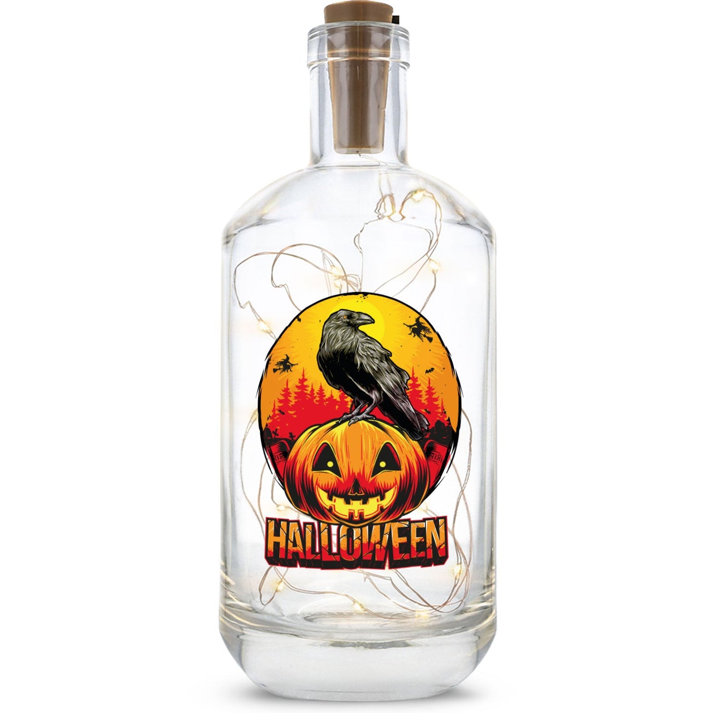 Halloween-Flaschenlicht „Rabe“ mit LED-Lichterkette
