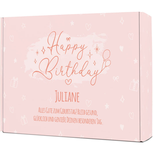 Personalized Pink Happy Birthday gift box – front view