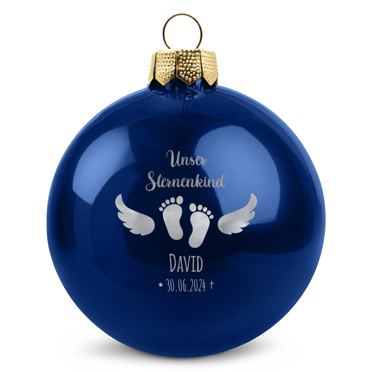 Weihnachtskugel Sternenkind – Blau glänzend