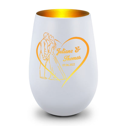 Personalisiertes Hochzeits-Windlicht „Hochzeitskuss“ – Name & Datum