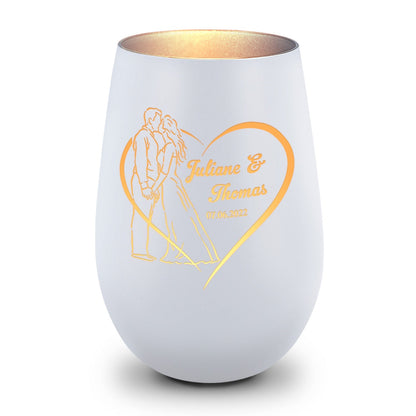 Personalisiertes Hochzeits-Windlicht „Hochzeitskuss“ – Name & Datum