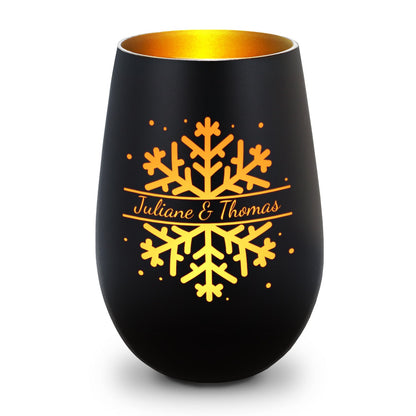 Personalisiertes Windlicht „Schneeflocke“ – Name & Datum
