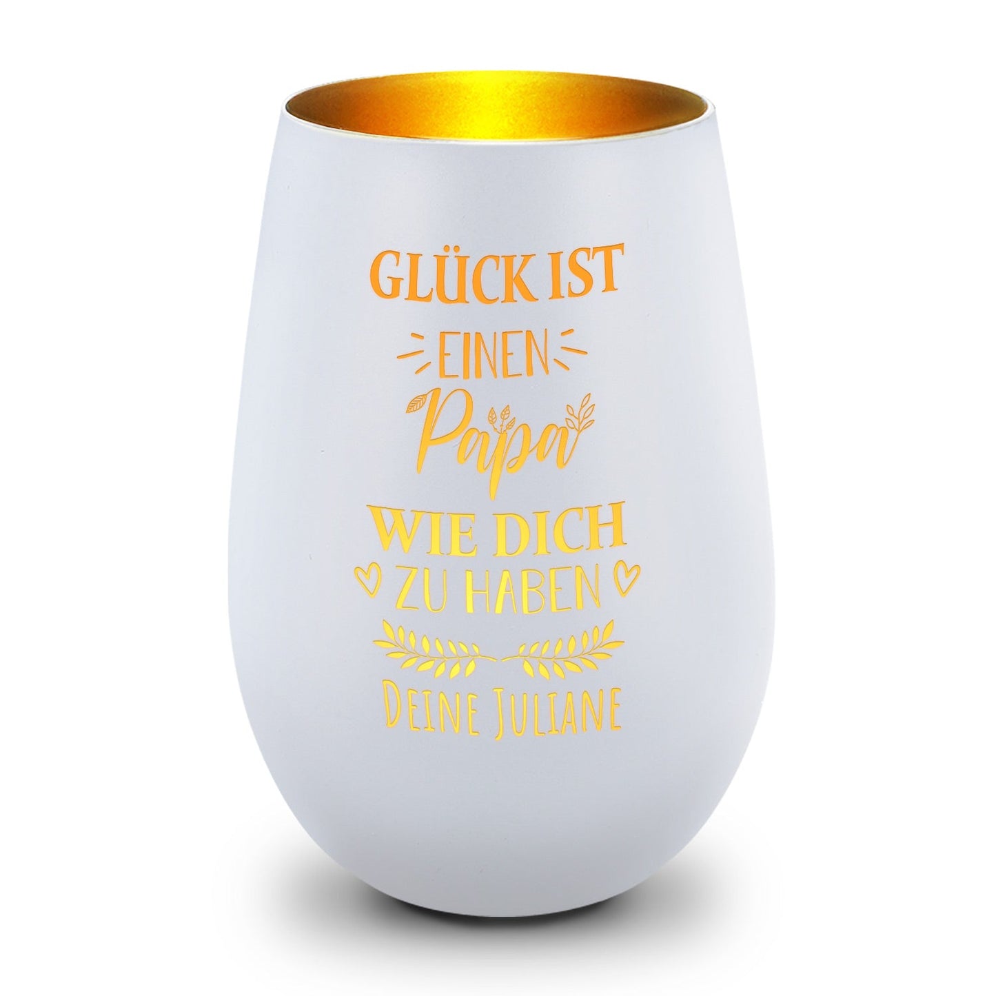 Windlicht „Glück ist einen Papa wie dich zu haben“ – weitere Detailansicht
