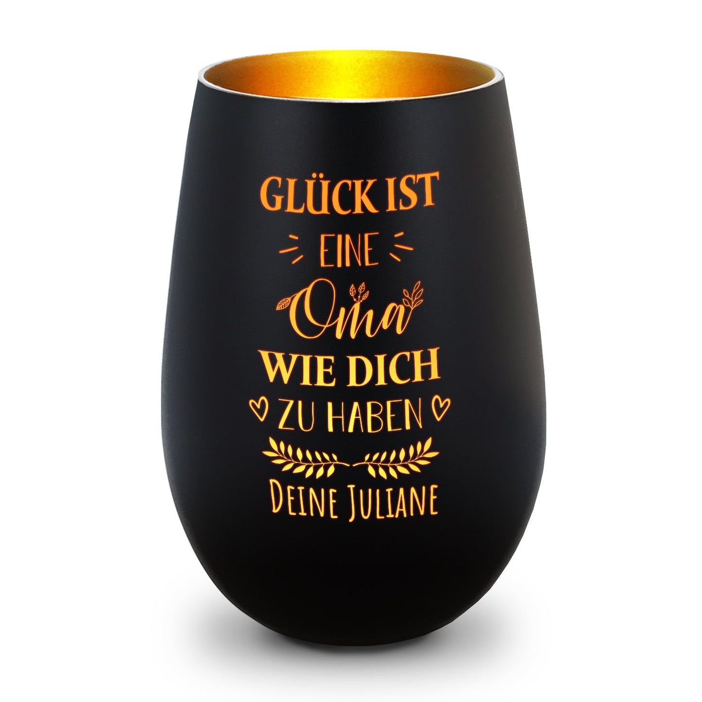 Windlicht „Glück ist eine Oma wie dich zu haben“ – Seitenansicht – Galerie 19