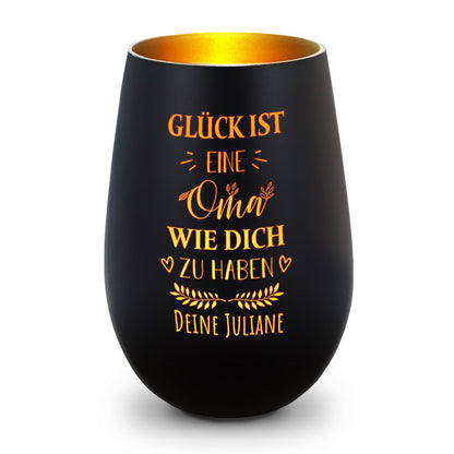 Windlicht „Glück ist eine Oma wie dich zu haben“ – Seitenansicht – Galerie 19