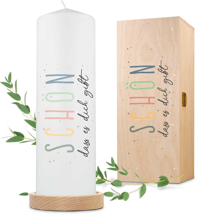 Geschenkkerze „Schön, dass es dich gibt“ – 25 cm
