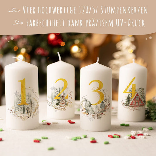 Adventskerzen mit Goldziffern im HE Geschenkset