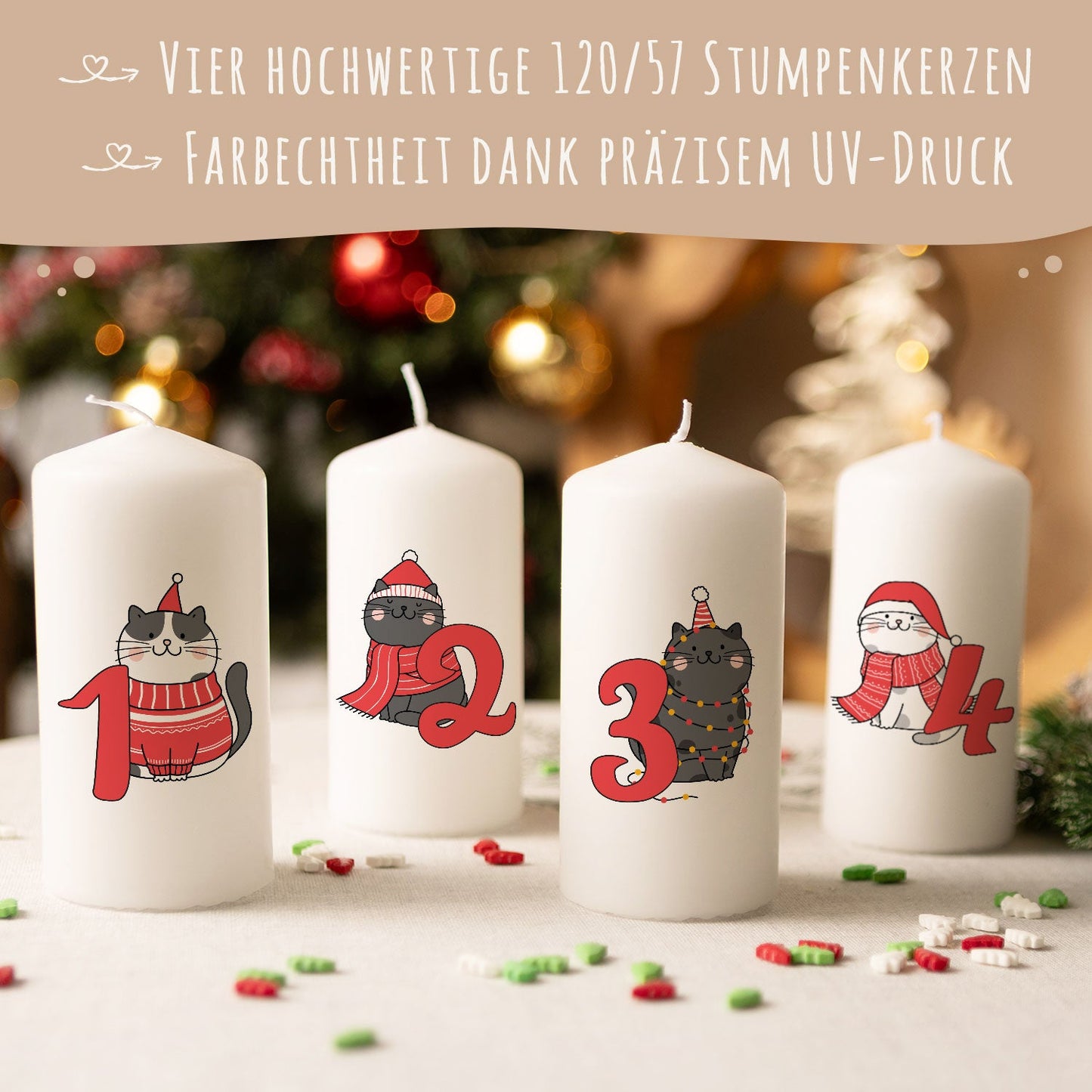 Adventskerzen „Katzen“ – 4er-Set für Katzenfans
