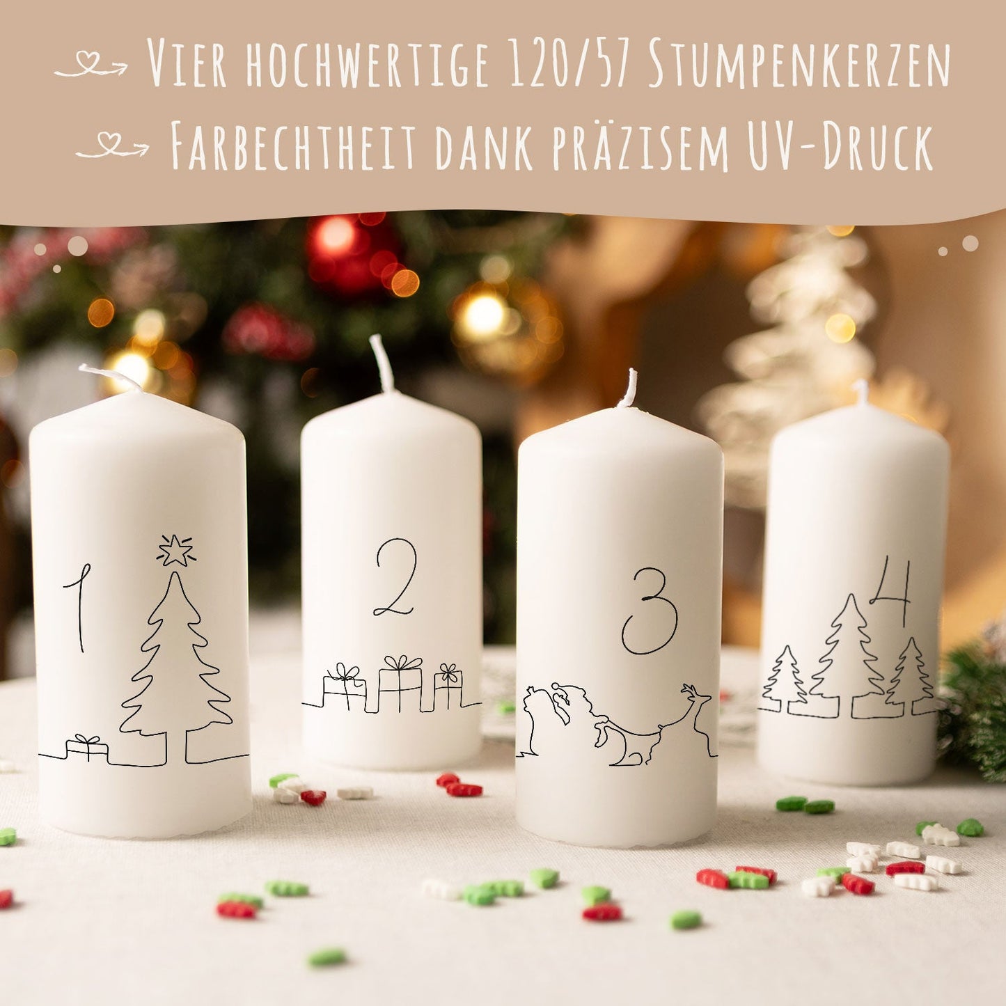 Adventskerzen „Linie“ – minimalistisches 4er-Set