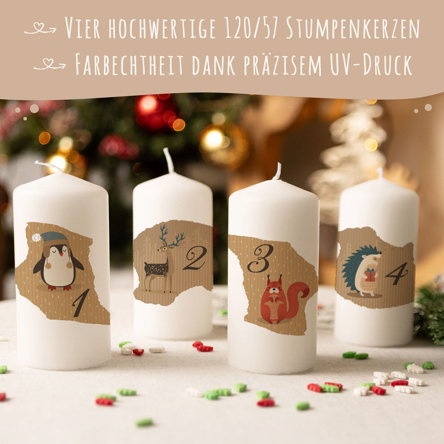 Adventskerzen „Tiere Vintage“ – 4er-Set