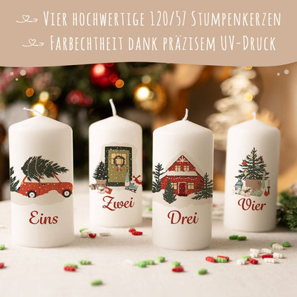 Adventskerzen „Weihnachtsmotive“ – 4er-Set