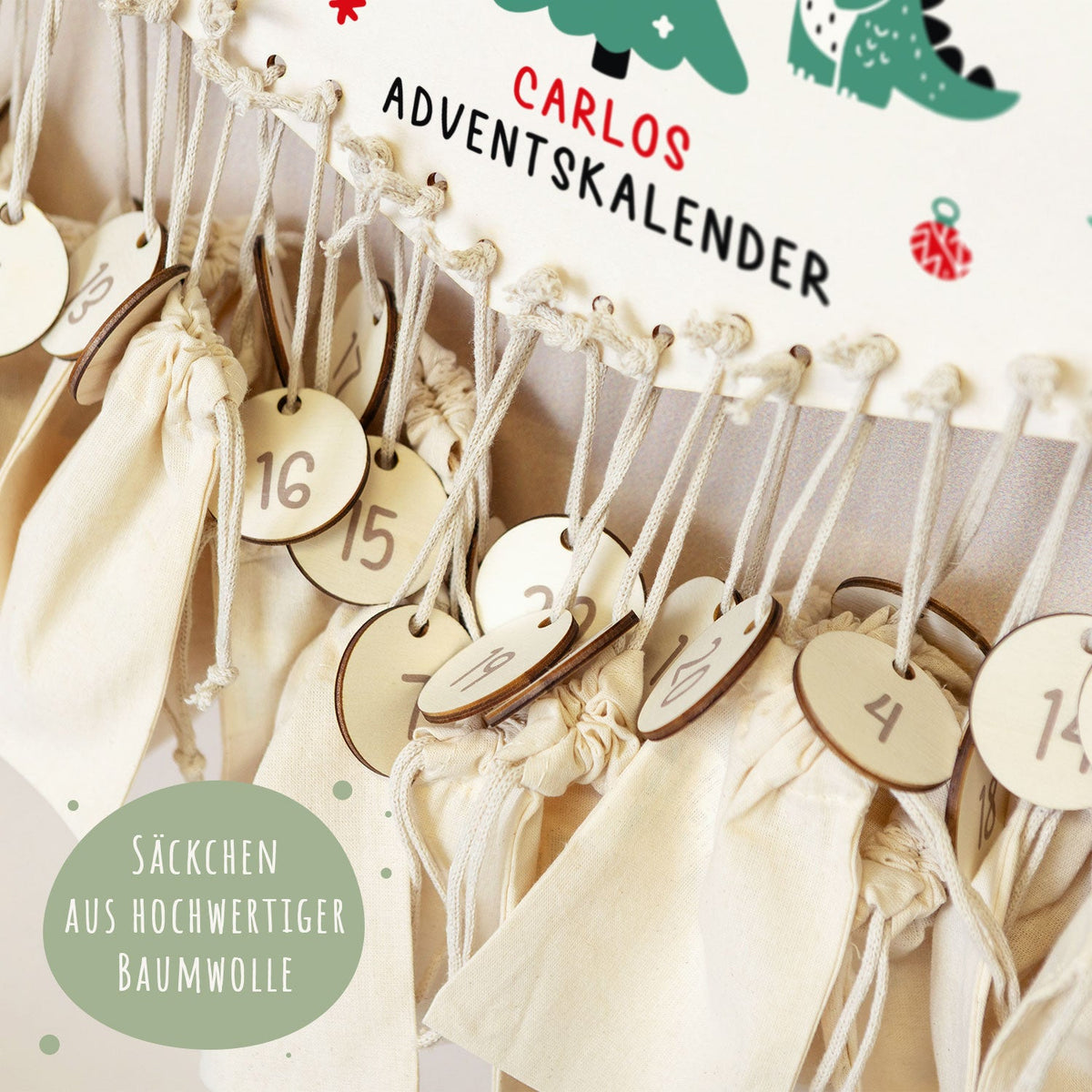 Personalisierter Holz-Adventskalender „Dinos“ – mit Name