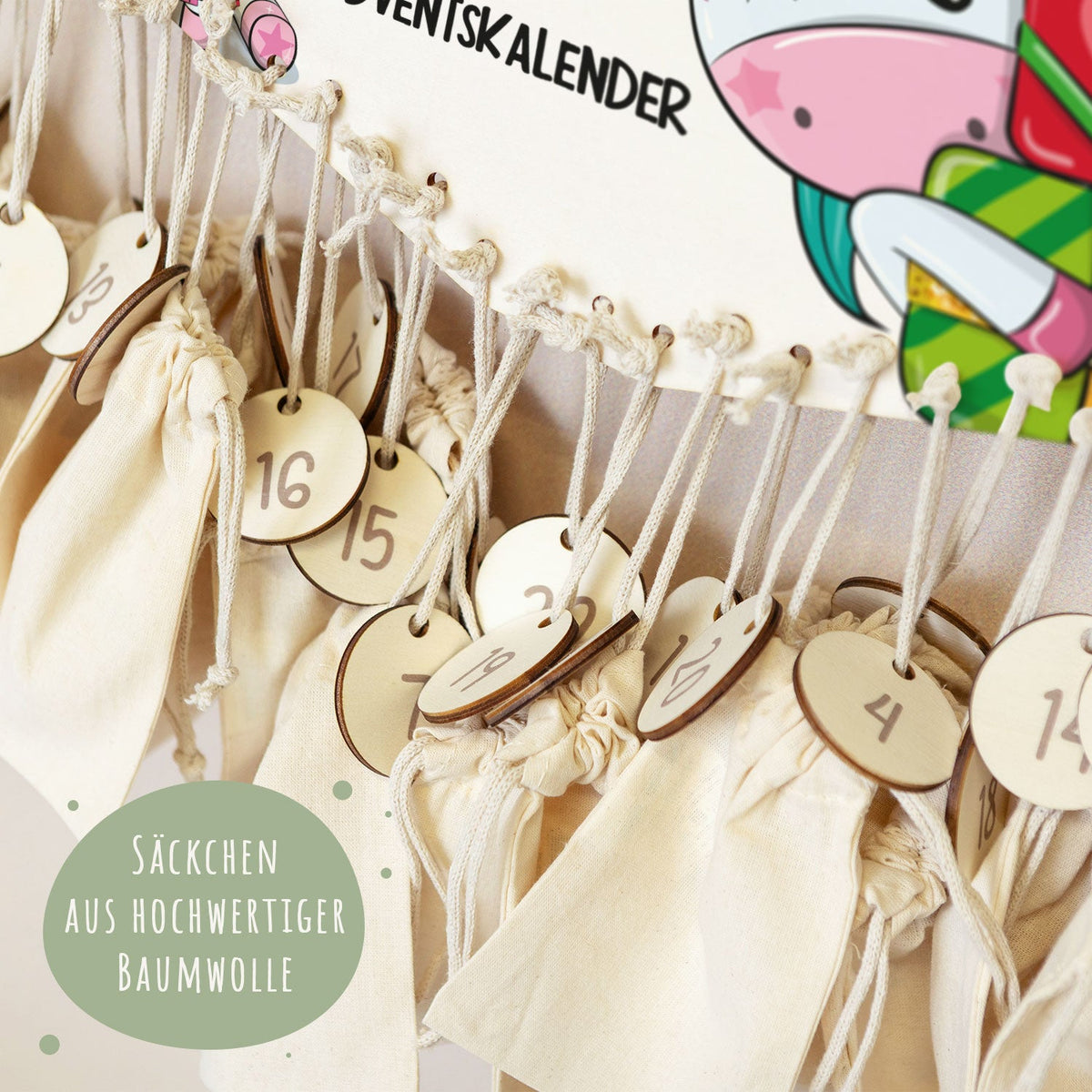 Personalisierter Holz-Adventskalender „Einhorn“ – mit Name