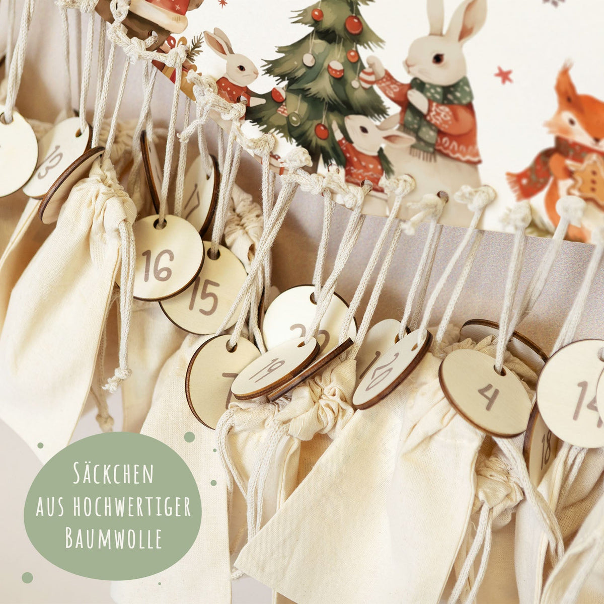 Personalisierter Holz-Adventskalender „Tiere im Weihnachtspullover“ – mit Name