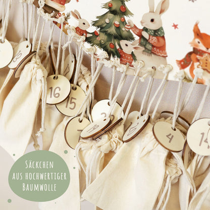 Personalisierter Holz-Adventskalender „Tiere im Weihnachtspullover“ – mit Name