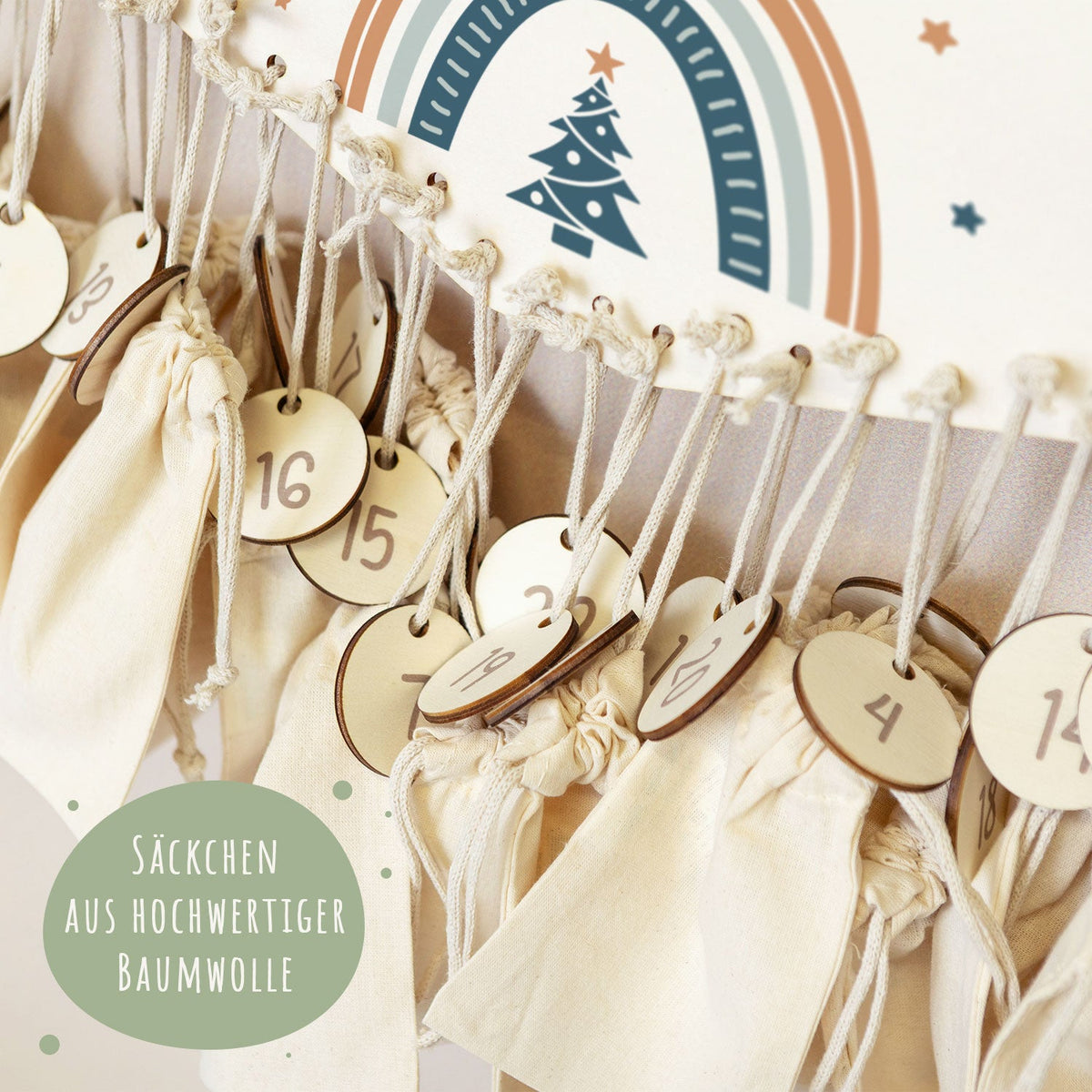 Personalisierter Holz-Adventskalender „Regenbogen“ – mit Name