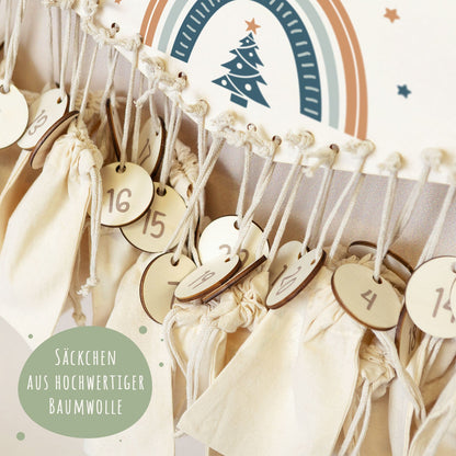 Personalisierter Holz-Adventskalender „Regenbogen“ – mit Name