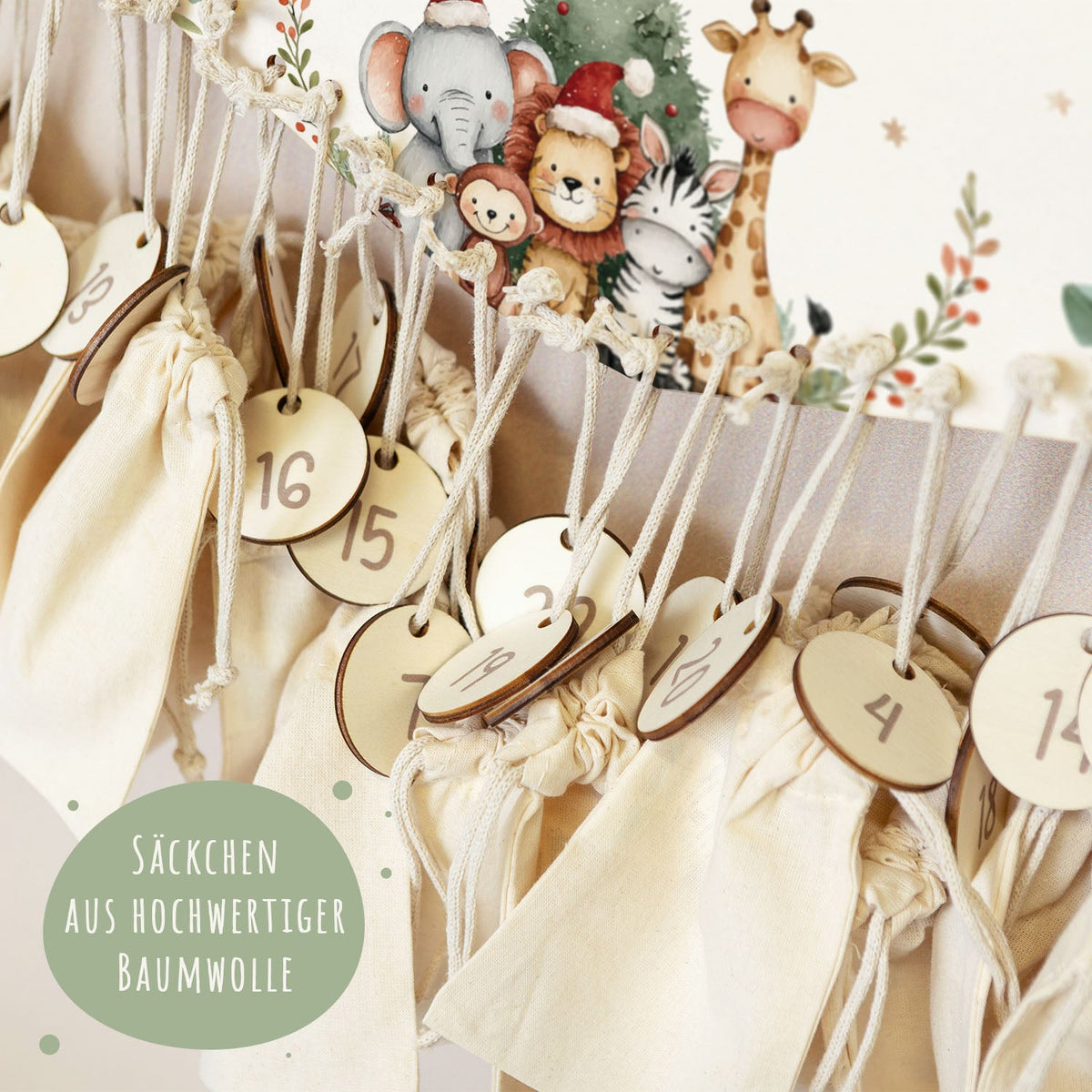 Personalisierter Holz-Adventskalender „Weihnachts-Safari“ – mit Name