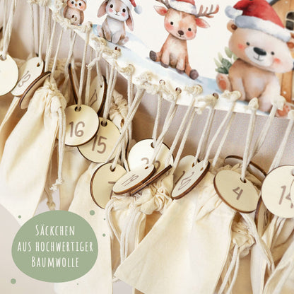 Personalisierter Holz-Adventskalender „Schneetiere“ – mit Name