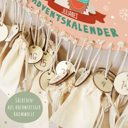 Gepersonaliseerde houten adventskalender „Winterdieren“ – met naam