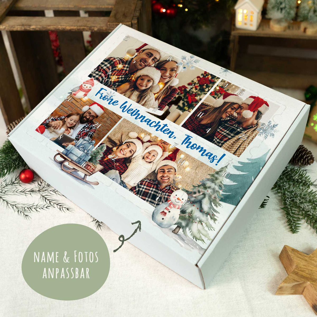 Foto-Adventskalender mit 4 Fotos & Wunschtext – zum Befüllen