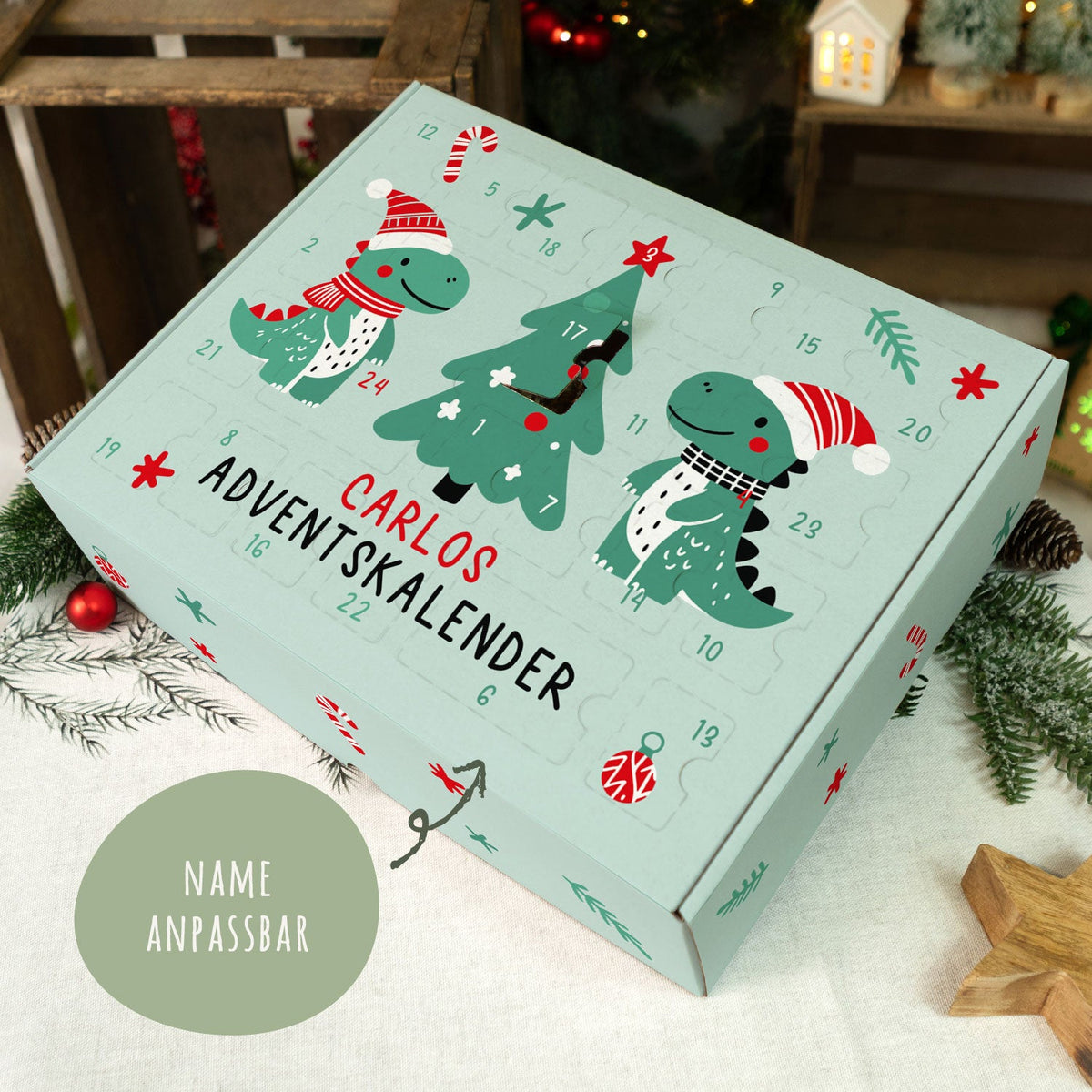 Personalisierter DIY-Adventskalender „Dinos“ – zum Befüllen