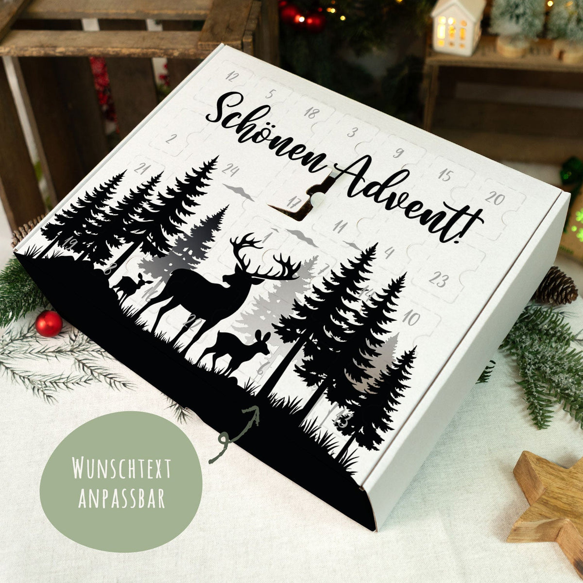 Personalisierter DIY-Adventskalender „Hirsch“ – zum Befüllen