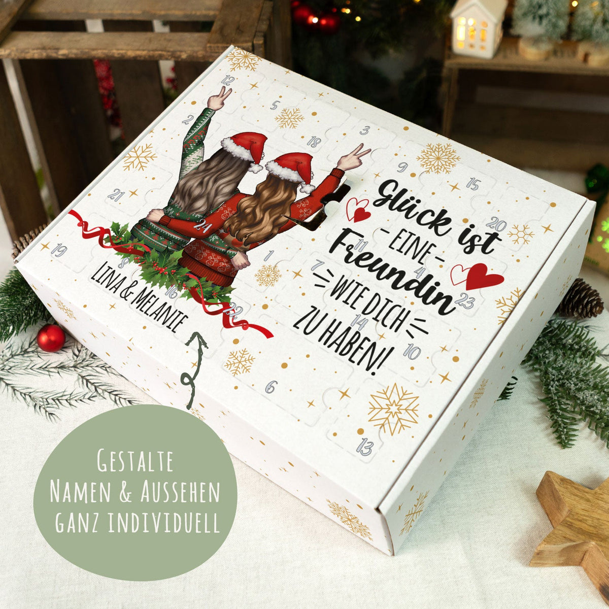 Personalisierter DIY-Adventskalender „Freundinnen“ – zum Befüllen