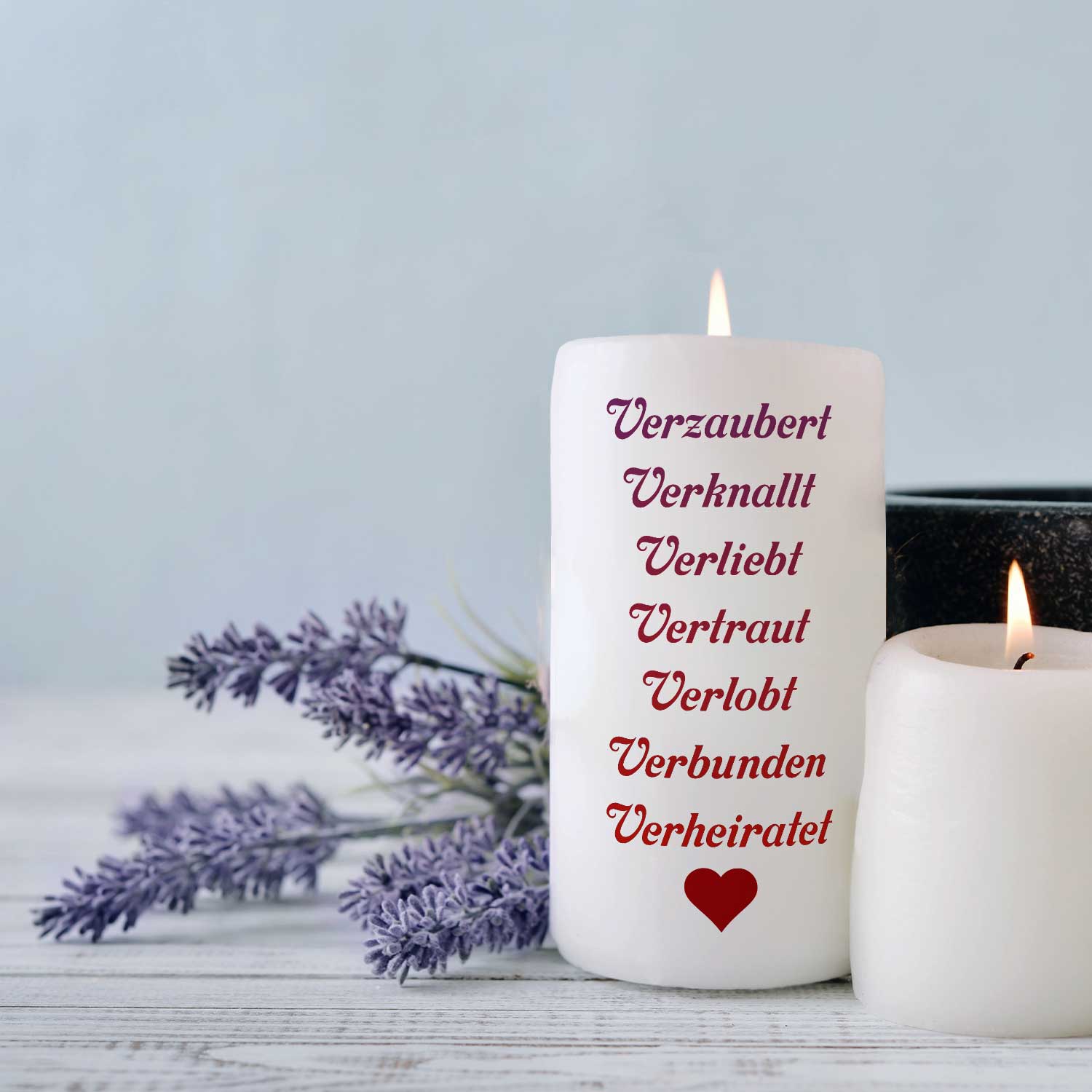 Kleine Kerze „Verzaubert, verknallt, verliebt“ – weitere Produktansicht