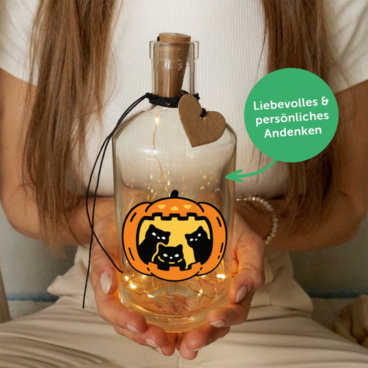 Halloween-Flaschenlicht „Kürbis & Katzen“ – zweite Produktansicht