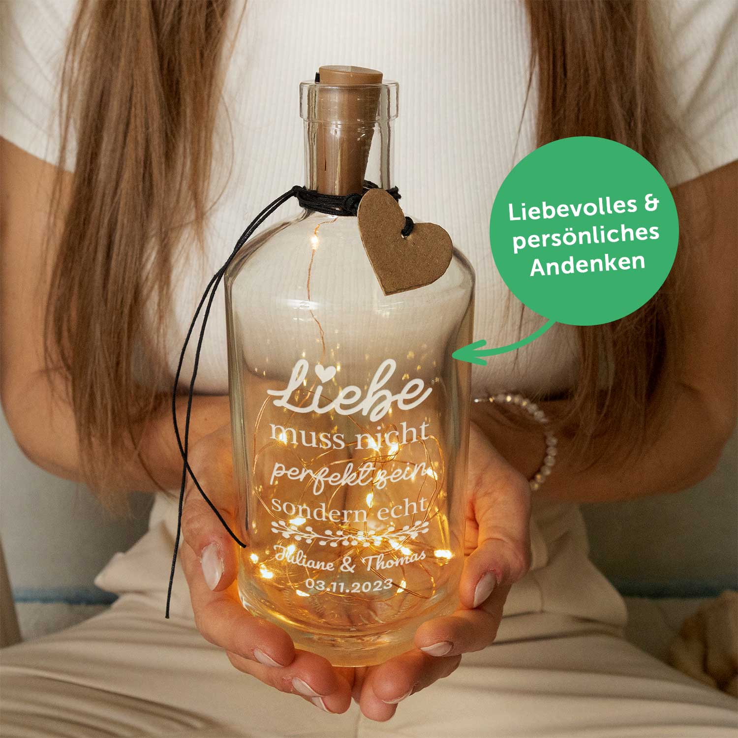 LED-Flaschenlicht „Liebe muss nicht perfekt sein“ – weitere Produktansicht