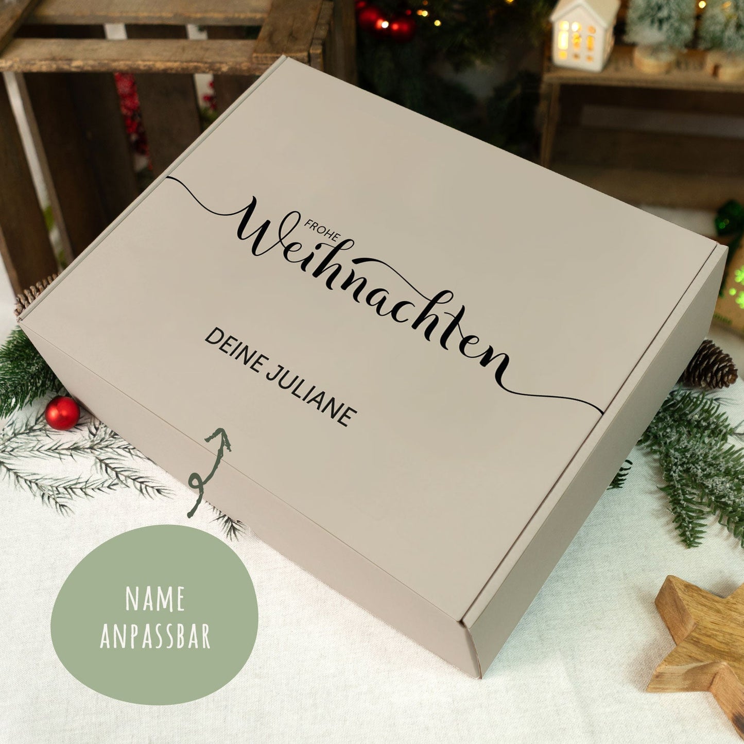 Personalisierte DIY-Geschenkbox „Frohe Weihnachten“ – Wunschtext