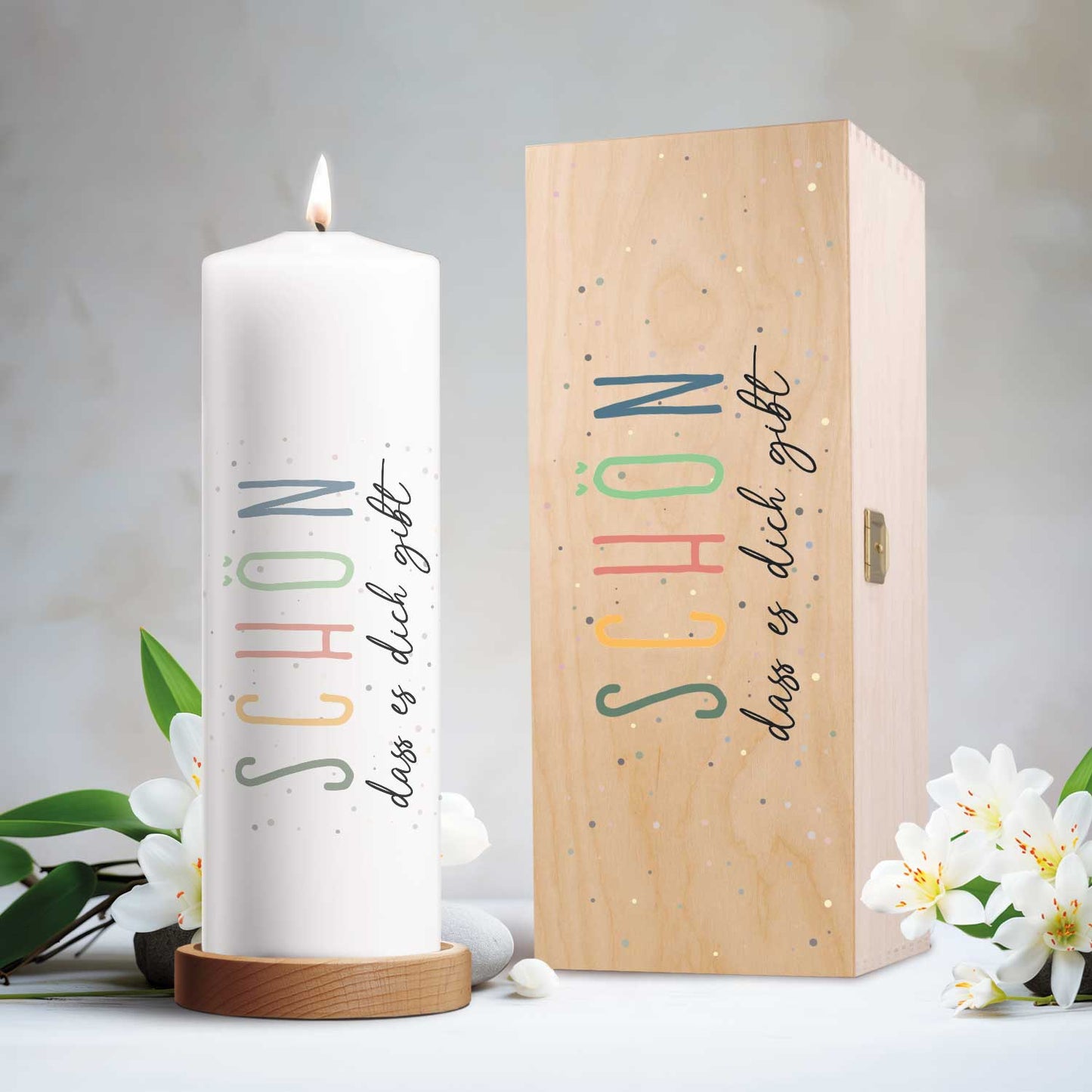 Geschenkkerze „Schön, dass es dich gibt“ – 25 cm