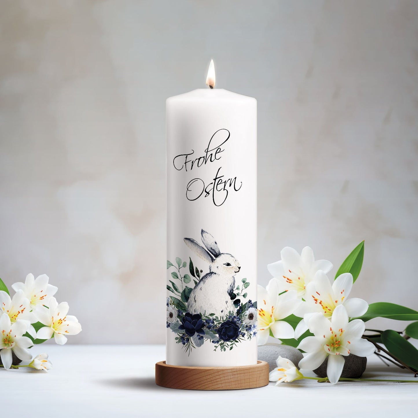 Osterkerze Osterhase mit Blumen – zweite Produktansicht