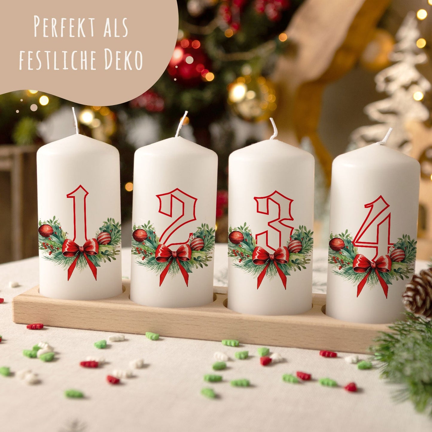Adventskerzen „Floral“ – 4er-Set für den Adventskranz